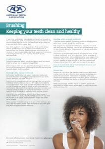 The front cover of the 'Brushing - Keeping Your Teeth Clean And Healthy' PDF Brochure