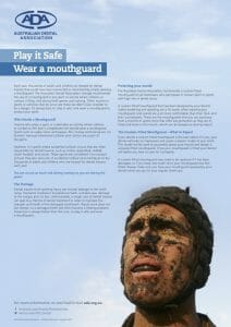 The front cover of the 'Play It Safe - Wear A Mouthguard' PDF Brochure