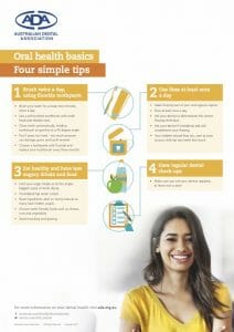 The front cover of the 'Oral Health Basics - Four Simple Tips' PDF Brochure